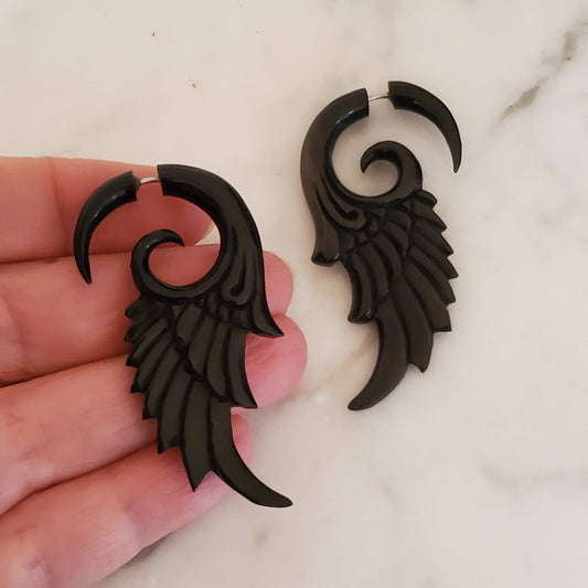 BLACK FAIRY WINGS FAKE GAUGE EARRINGS