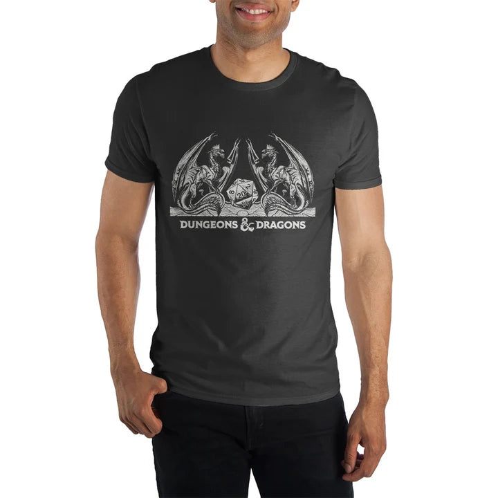 D&D DRAGONS AND D20 T-SHIRT - BLACK