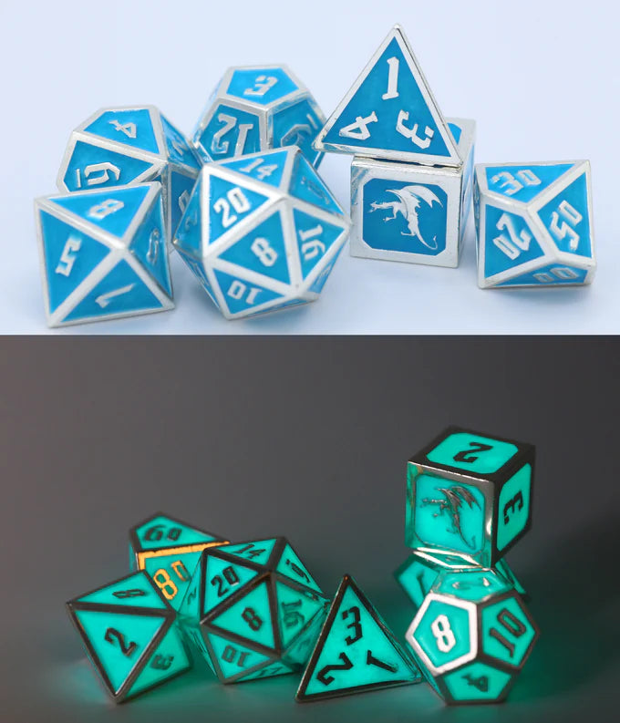 DRACONIS RPG DICE SET- GLOW IN THE DARK BLUE
