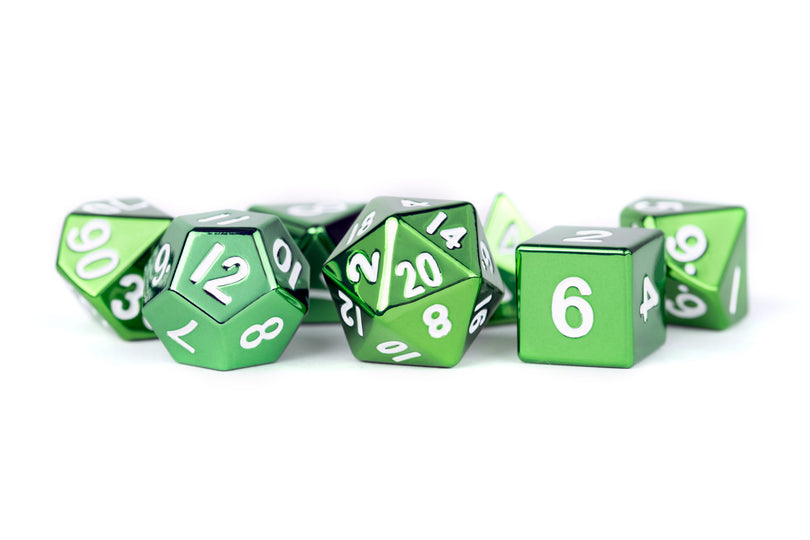 Green METAL 16mm Polyhedral Dice Set - Full Set