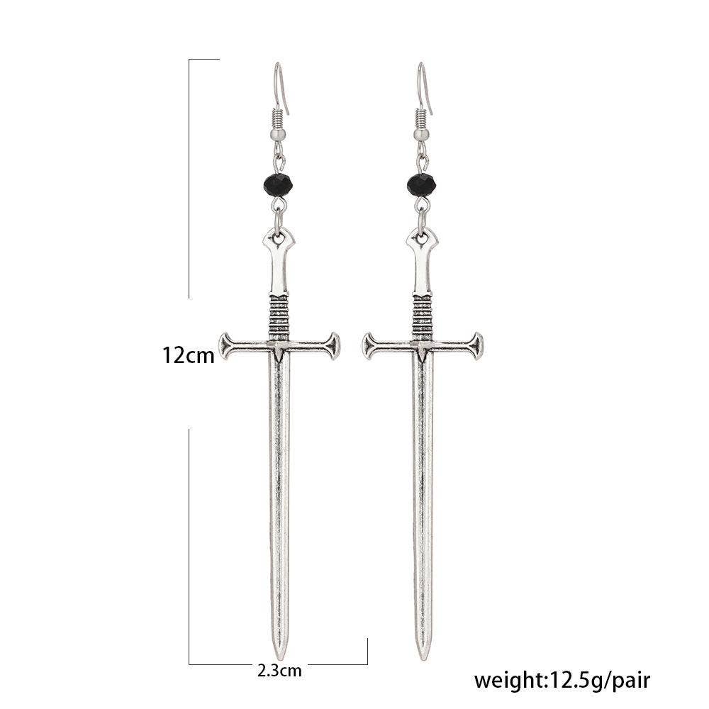 SILVER SWORD PENDANT EARRINGS