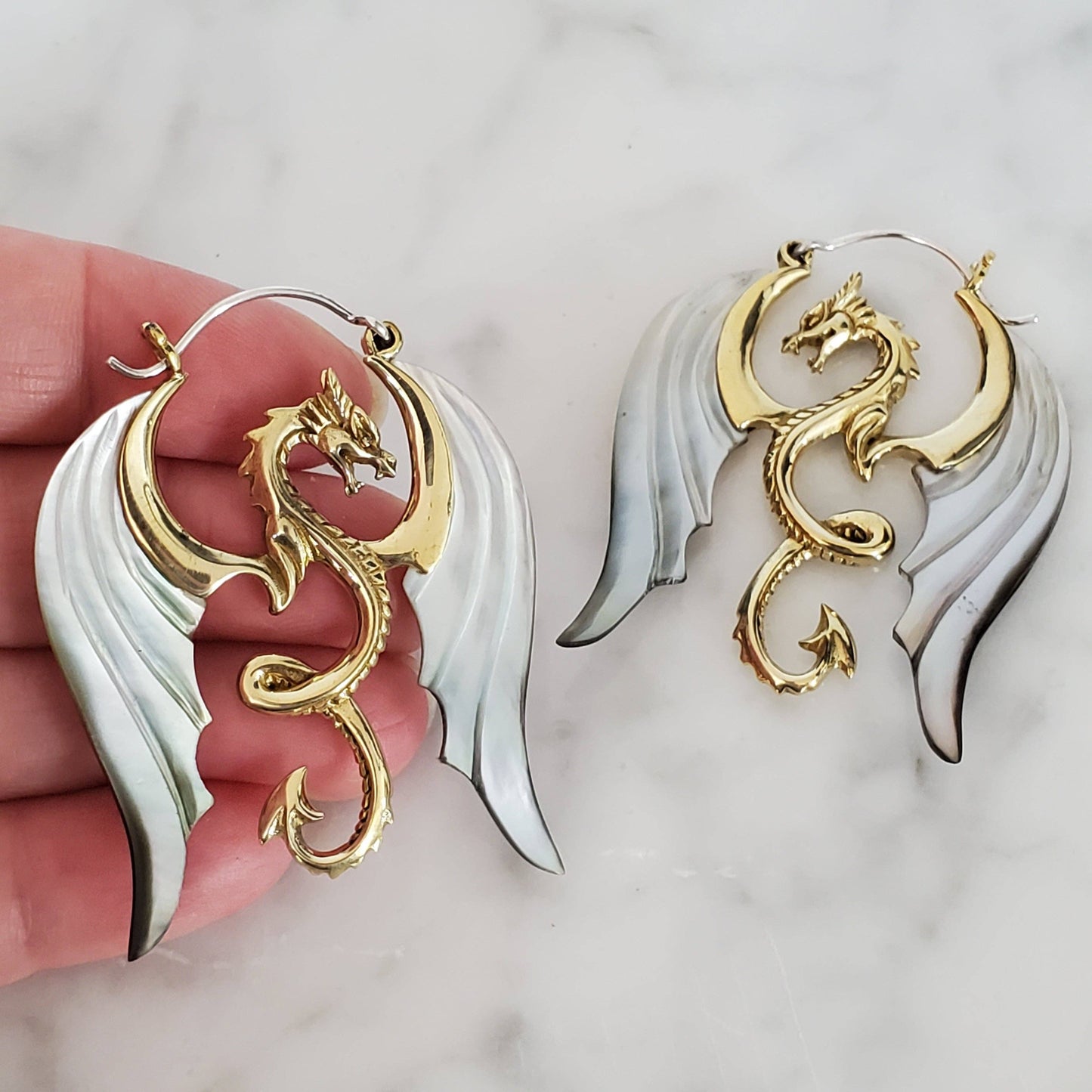 DRAGON CARVED SHELL EARRINGS