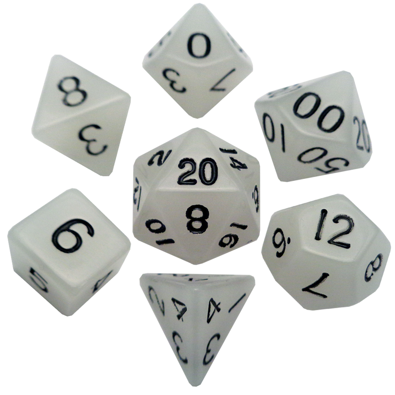 Glow in the Dark Clear 16mm Polyhedral Dice Set