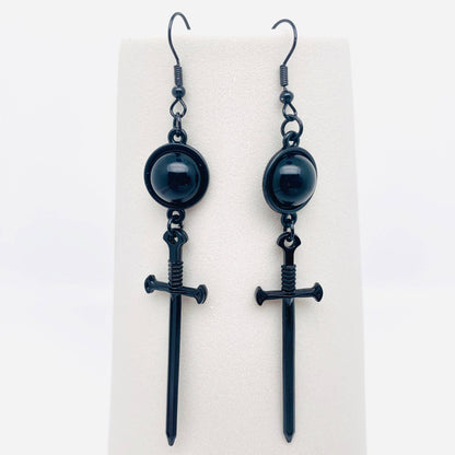 GOTHIC BLACK SWORD EARRINGS