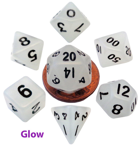 Glow in the Dark Clear 10mm Mini Polyhedral Dice Set