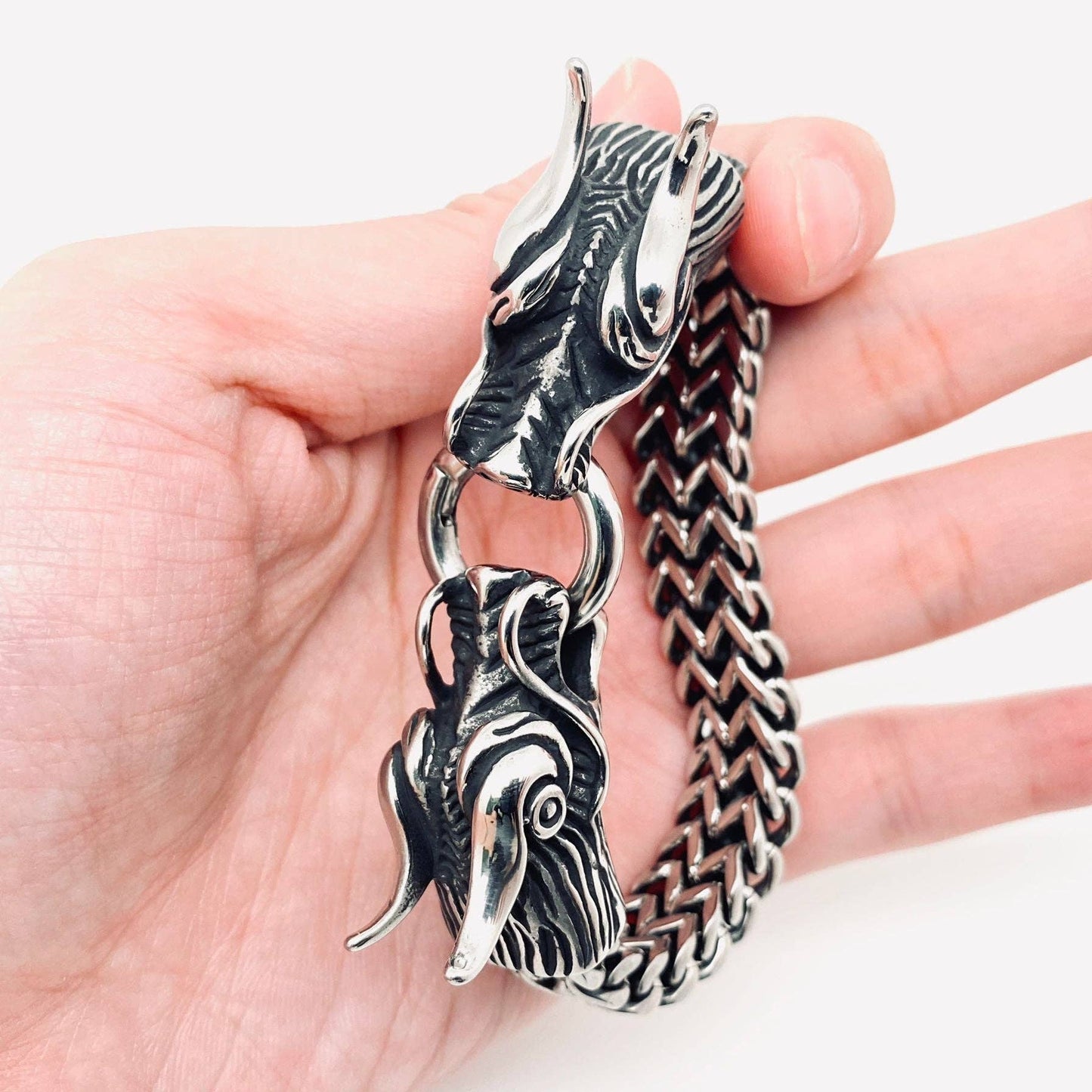 VINTAGE DOUBLE DRAGON HEAD STAINLESS STEEL BRACELET