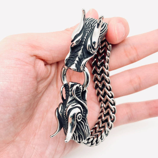 VINTAGE DOUBLE DRAGON HEAD STAINLESS STEEL BRACELET