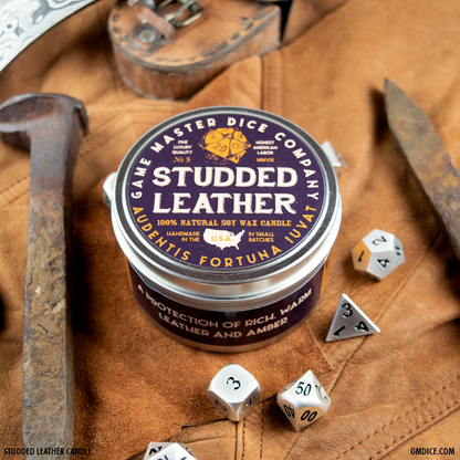 GAMING CANDLE:  STUDDED LEATHER!