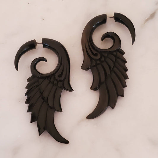 BLACK FAIRY WINGS FAKE GAUGE EARRINGS