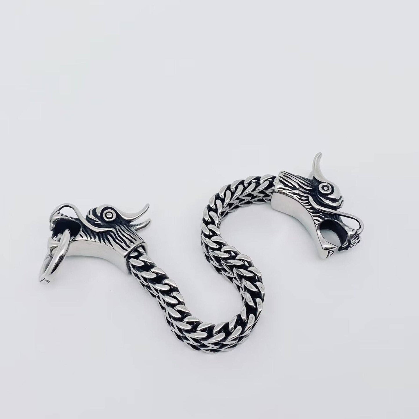 VINTAGE DOUBLE DRAGON HEAD STAINLESS STEEL BRACELET