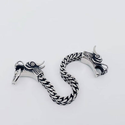 VINTAGE DOUBLE DRAGON HEAD STAINLESS STEEL BRACELET