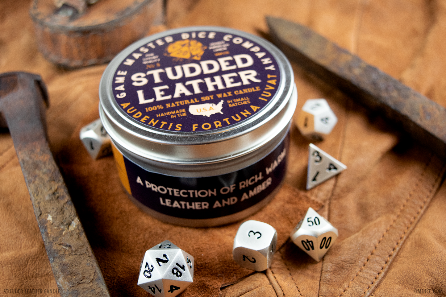 GAMING CANDLE:  STUDDED LEATHER!