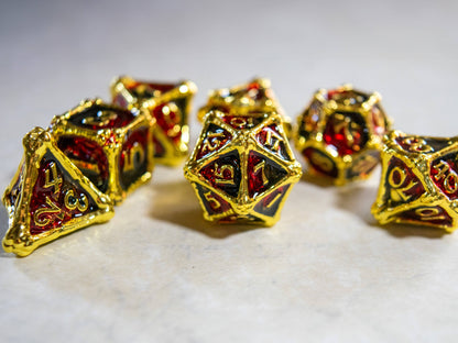 DRAGON BONES METALLIC DICE SET- RED / BRASS