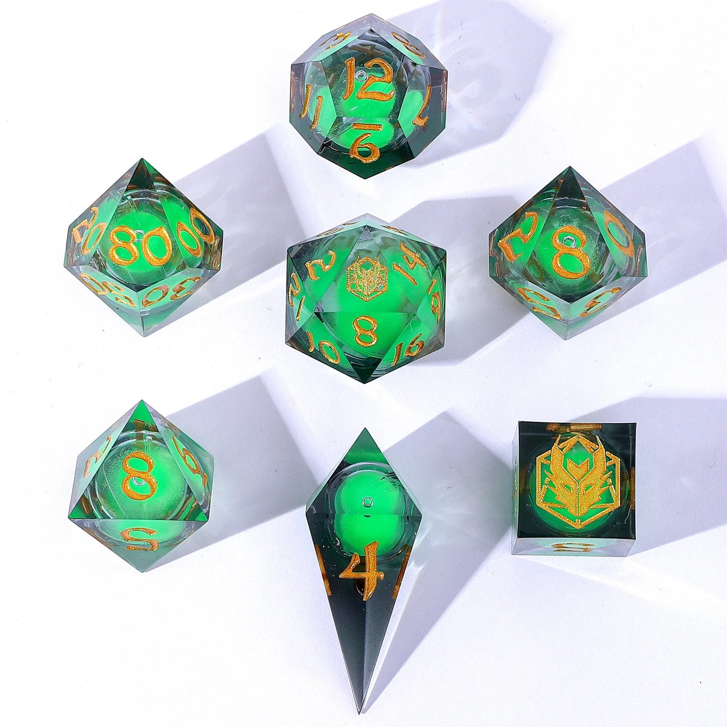 SHARP EDGE LIQUID CORE DICE SET - GLOW IN THE DARK GREEN