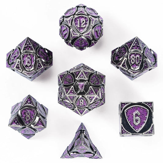 METAL FIGHTER RPG DICE - ANCIENT SILVER w/PURPLE