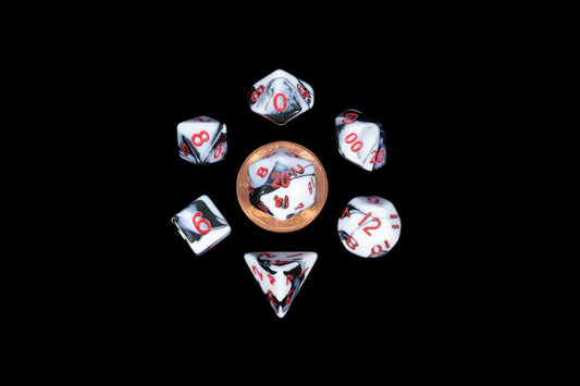 10mm MINI MARBLE DICE SET RED NUMBERS