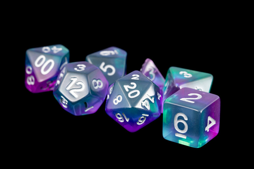 Blue Aurora 16mm Resin Poly Dice Set