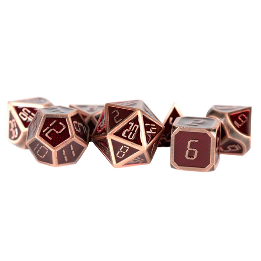 DRAGON SCALE: ANTIQUE COPPER WITH RED ENAMEL DICE SET