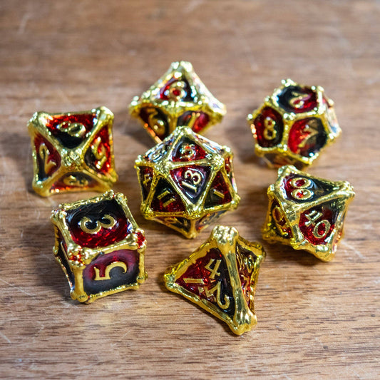 DRAGON BONES METALLIC DICE SET- RED / BRASS